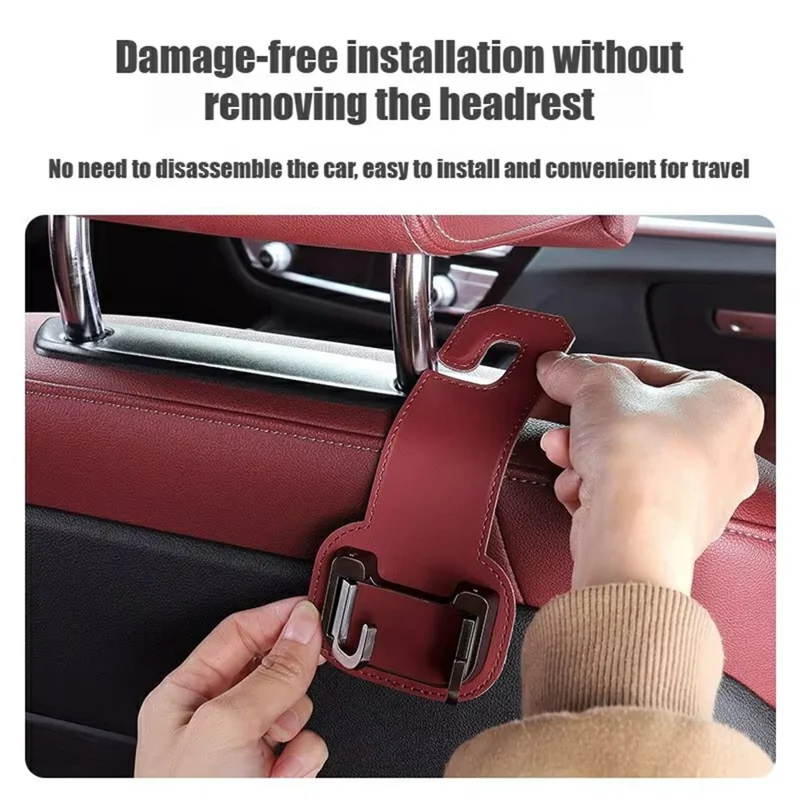 Car Headrest Hook Foldable Metal Seat Back Hanger Multi-function Hidden Hook for Handbag Grocery - Red