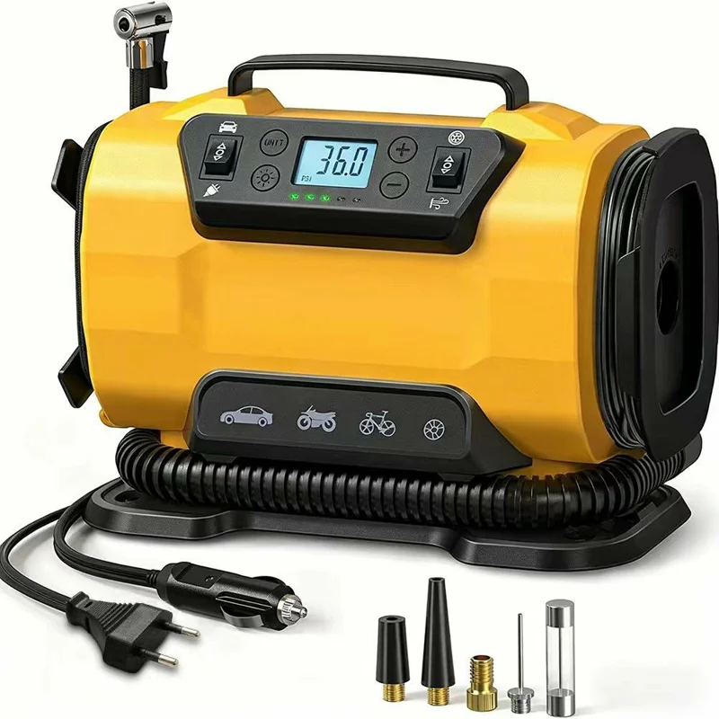 12 V Dual Power Air Compressor 150PSI 300 L / min wyświetlacz LCD, urządzenie do napompowywania opon samochodowych z lampką LED, wtyk typu europejskiego