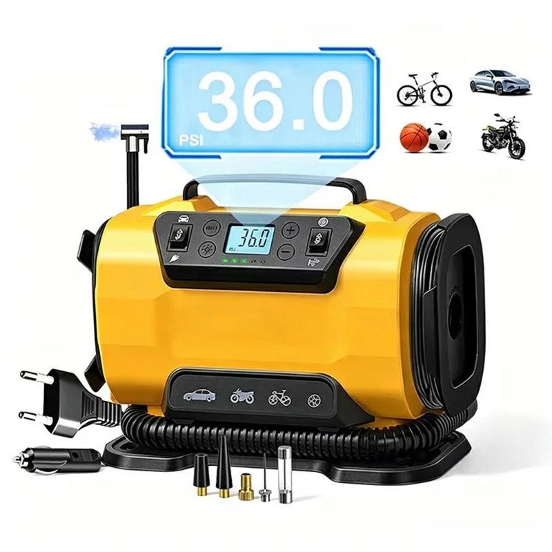 12 V Dual Power Air Compressor 150PSI 300 L / min wyświetlacz LCD, urządzenie do napompowywania opon samochodowych z lampką LED, wtyk typu europejskiego