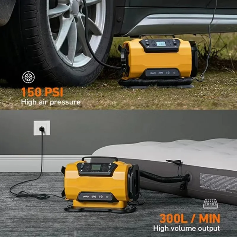 12 V Dual Power Air Compressor 150PSI 300 L / min wyświetlacz LCD, urządzenie do napompowywania opon samochodowych z lampką LED, wtyk typu europejskiego