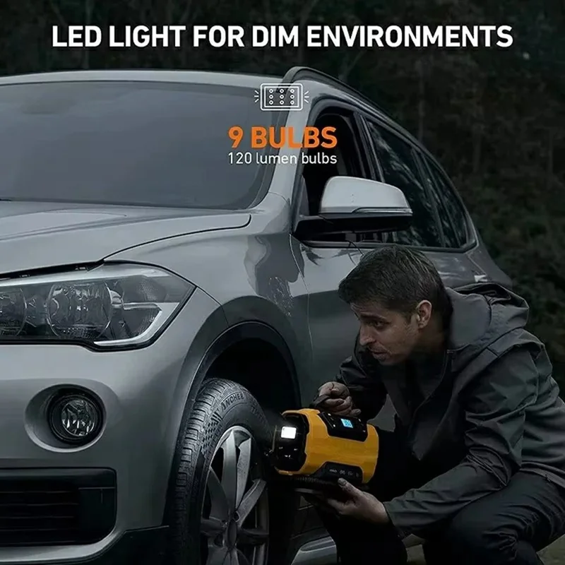 12 V Dual Power Air Compressor 150PSI 300 L / min wyświetlacz LCD, urządzenie do napompowywania opon samochodowych z lampką LED, wtyk typu europejskiego