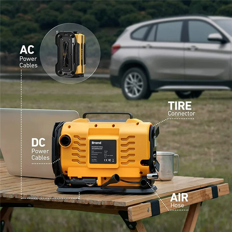 12 V Dual Power Air Compressor 150PSI 300 L / min wyświetlacz LCD, urządzenie do napompowywania opon samochodowych z lampką LED, wtyk typu europejskiego