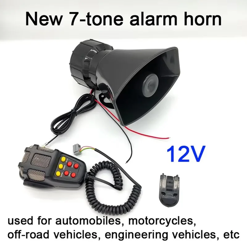 7 toner 12 V bilhorn sirene 110 dB elektronisk advarsel PA-system med mikrofon ambulanseloudspeaker - sort