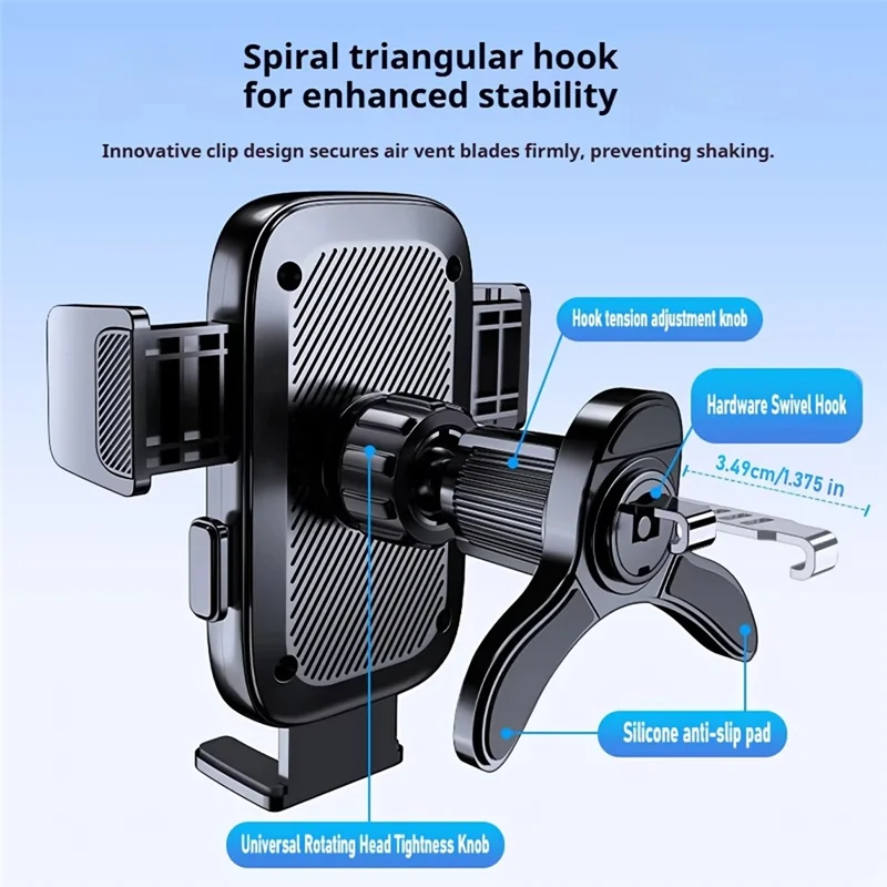 Soporte para Teléfono en Coche, Montaje en Ventilación de Aire, Bloqueo Automático por Gravedad, Soporte Giratorio 360 Grados para Teléfonos Inteligentes de 4.7-7.2 Pulgadas - Plata