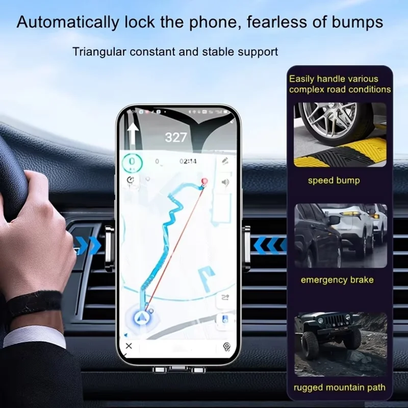 Soporte para Teléfono en Coche, Montaje en Ventilación de Aire, Bloqueo Automático por Gravedad, Soporte Giratorio 360 Grados para Teléfonos Inteligentes de 4.7-7.2 Pulgadas - Plata