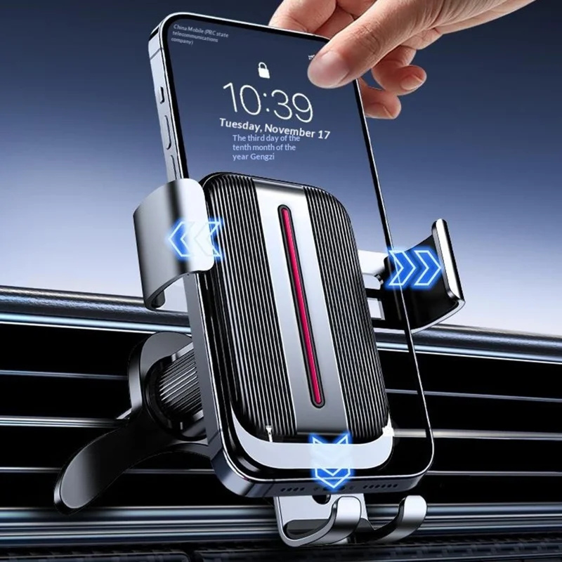 Soporte para Teléfono en Coche, Montaje en Ventilación de Aire, Bloqueo Automático por Gravedad, Soporte Giratorio 360 Grados para Teléfonos Inteligentes de 4.7-7.2 Pulgadas - Plata