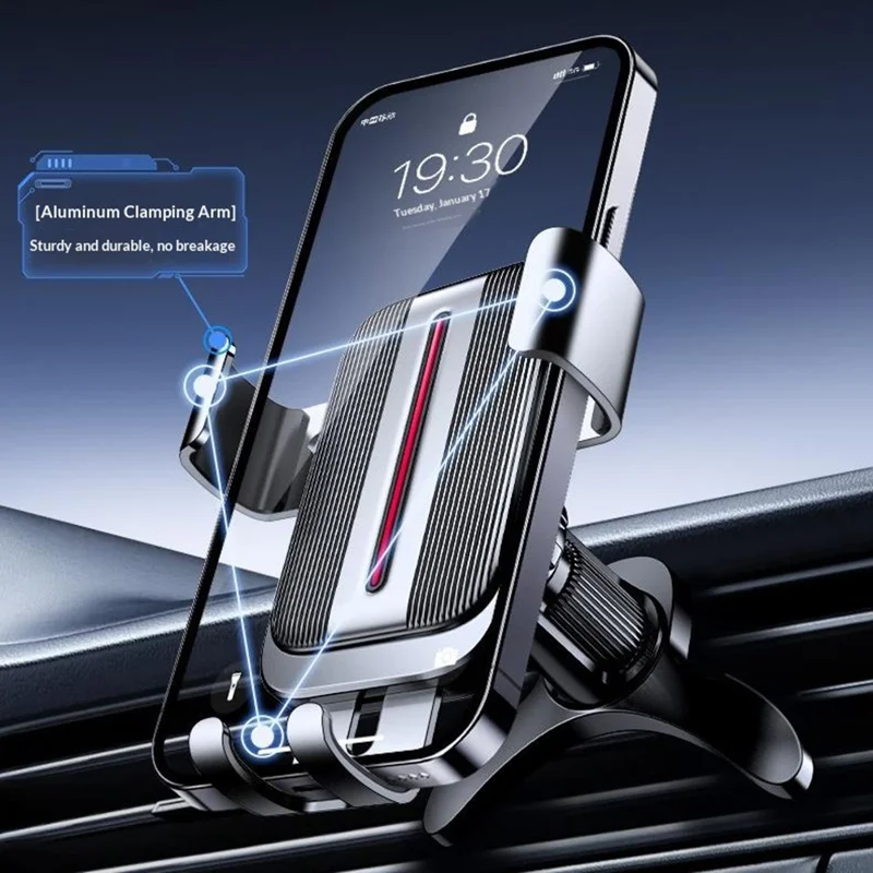 Soporte para Teléfono en Coche, Montaje en Ventilación de Aire, Bloqueo Automático por Gravedad, Soporte Giratorio 360 Grados para Teléfonos Inteligentes de 4.7-7.2 Pulgadas - Plata