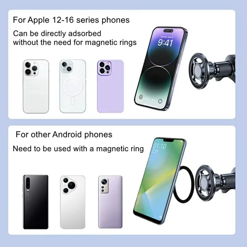 Magnetic Car Phone Holder Air Vent Mount 360 Degree Rotating Cellphone Stand - Black