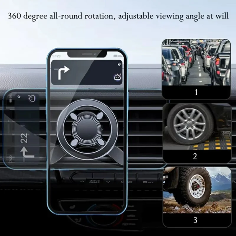 Magnetic Car Phone Holder Air Vent Mount 360 Degree Rotating Cellphone Stand - Black