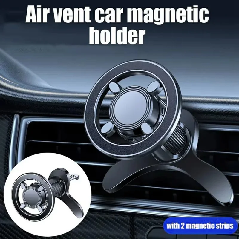 Magnetic Car Phone Holder Air Vent Mount 360 Degree Rotating Cellphone Stand - Black