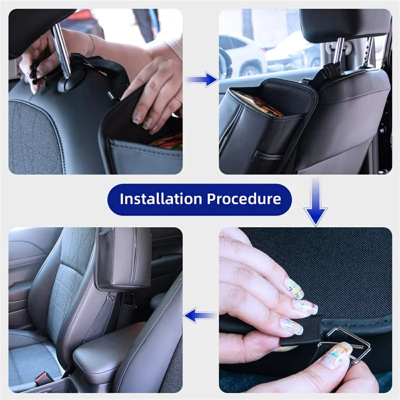 Organizer per Sedile Auto in Ecopelle Porta-Tissue Multi-Funzione con Tasche Laterali - Nero