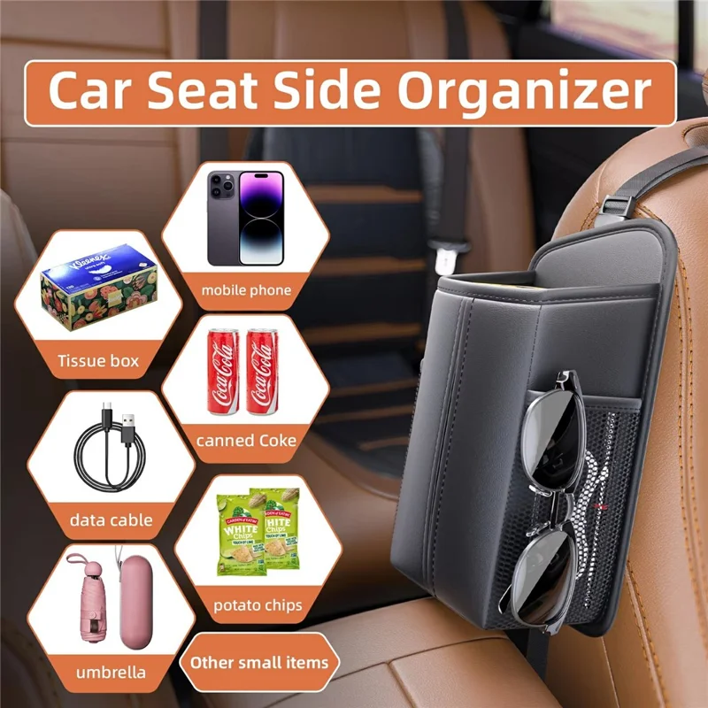 Organizer per Sedile Auto in Ecopelle Porta-Tissue Multi-Funzione con Tasche Laterali - Nero