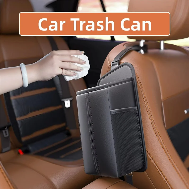 Organizer per Sedile Auto in Ecopelle Porta-Tissue Multi-Funzione con Tasche Laterali - Nero