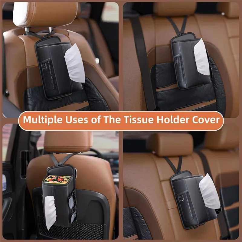 Organizer per Sedile Auto in Ecopelle Porta-Tissue Multi-Funzione con Tasche Laterali - Nero