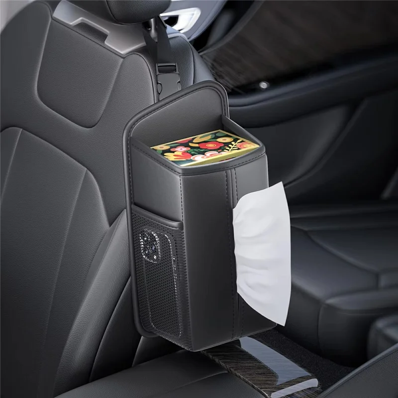 Organizer per Sedile Auto in Ecopelle Porta-Tissue Multi-Funzione con Tasche Laterali - Nero
