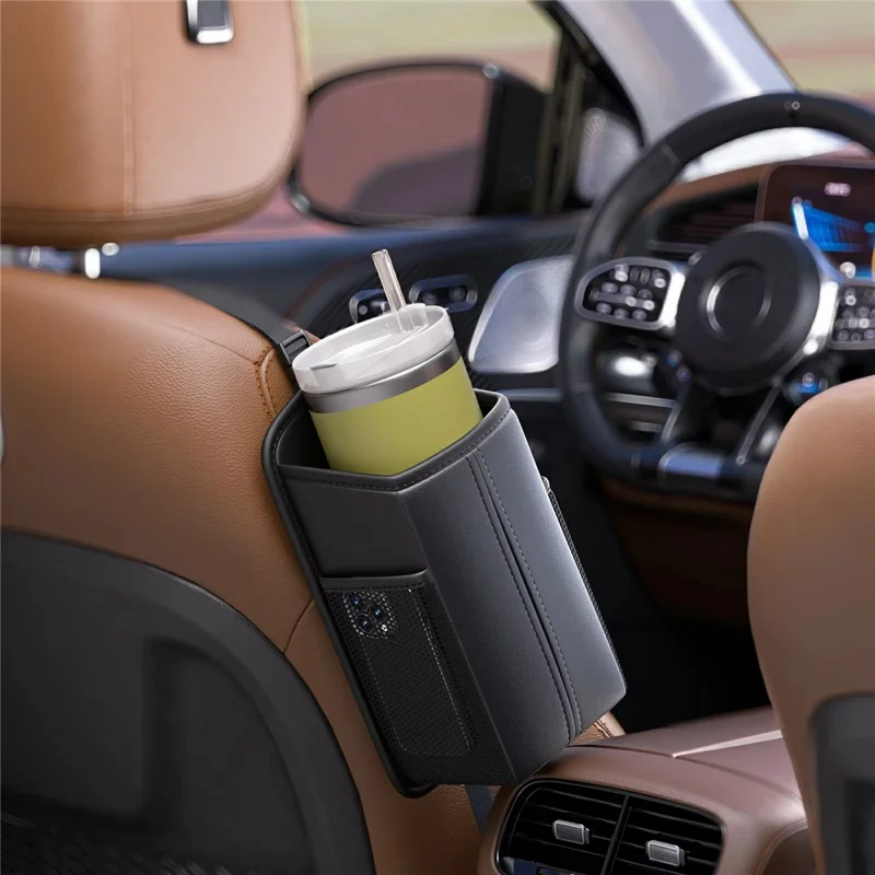 Organizer per Sedile Auto in Ecopelle Porta-Tissue Multi-Funzione con Tasche Laterali - Nero