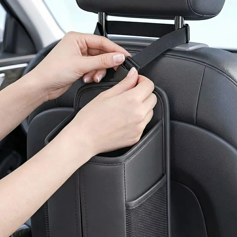 Organizer per Sedile Auto in Ecopelle Porta-Tissue Multi-Funzione con Tasche Laterali - Nero