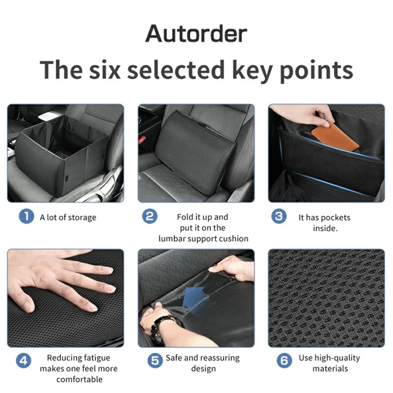 Organizzatore per Sedile Pieghevole 2 in 1, Scatola per Ripostiglio Auto 30L con Supporto Lombare (senza Coperchio) - Nero