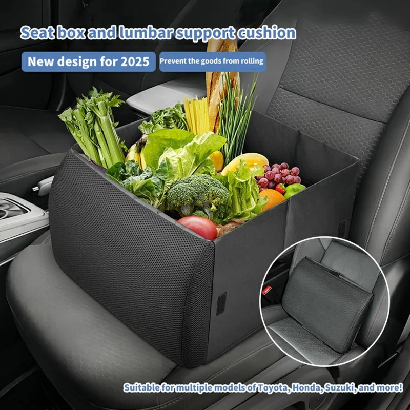Organizzatore per Sedile Pieghevole 2 in 1, Scatola per Ripostiglio Auto 30L con Supporto Lombare (senza Coperchio) - Nero