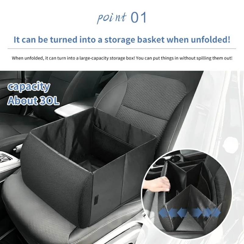 Organizzatore per Sedile Pieghevole 2 in 1, Scatola per Ripostiglio Auto 30L con Supporto Lombare (senza Coperchio) - Nero