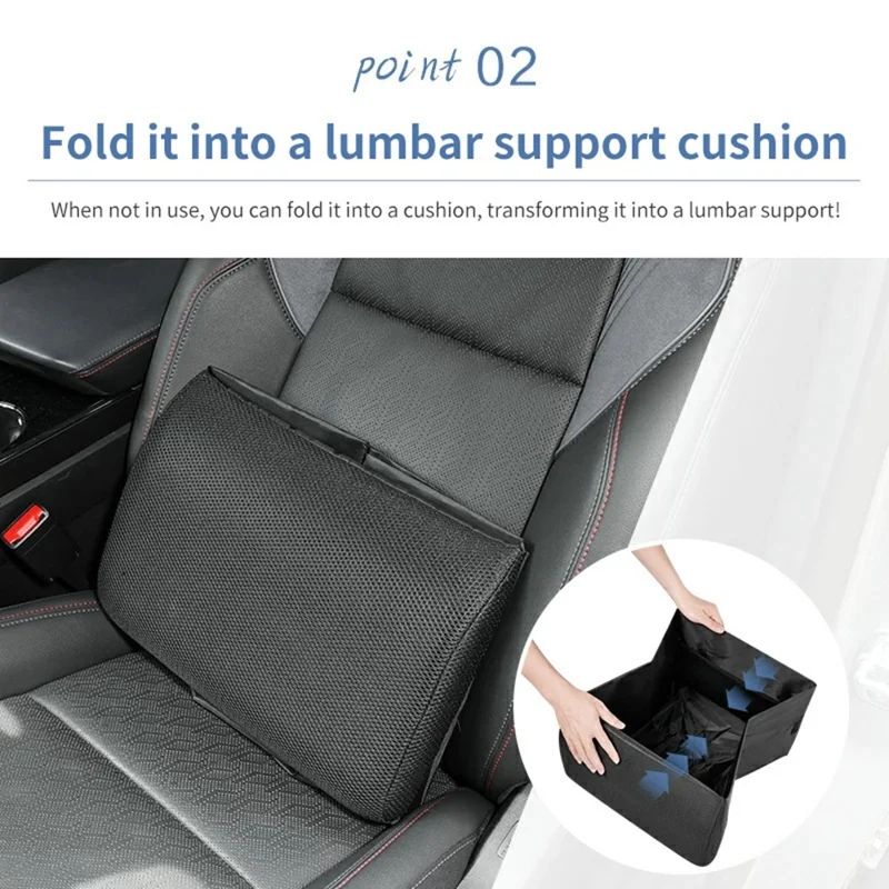 Organizzatore per Sedile Pieghevole 2 in 1, Scatola per Ripostiglio Auto 30L con Supporto Lombare (senza Coperchio) - Nero