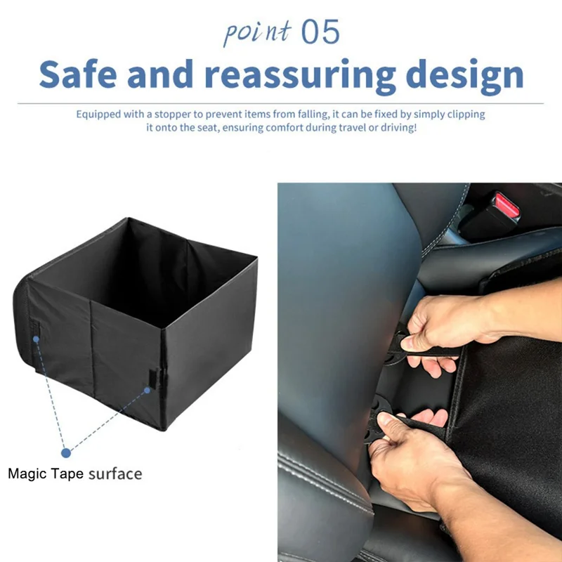 Organizzatore per Sedile Pieghevole 2 in 1, Scatola per Ripostiglio Auto 30L con Supporto Lombare (senza Coperchio) - Nero