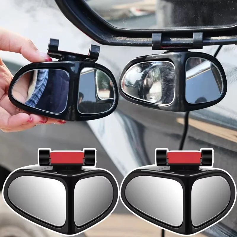 2Pcs Car Blind Spot Mirror 360 Degree Adjustable Wide Angle Rear View Side Mirror for Reversing Parking - Black