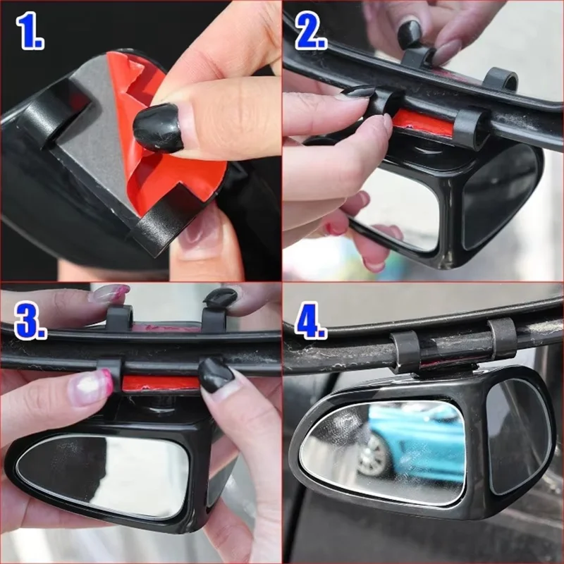 2Pcs Car Blind Spot Mirror 360 Degree Adjustable Wide Angle Rear View Side Mirror for Reversing Parking - Black
