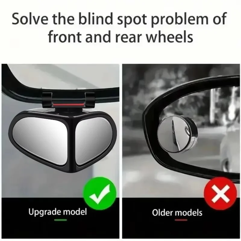 2Pcs Car Blind Spot Mirror 360 Degree Adjustable Wide Angle Rear View Side Mirror for Reversing Parking - Black