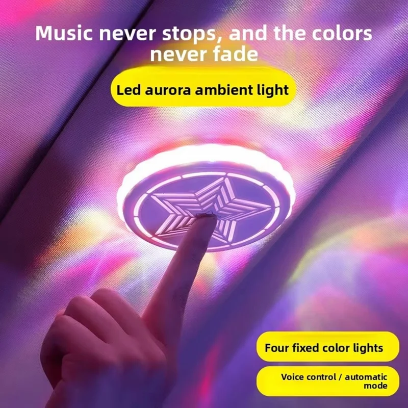 LED Car Ambient Light USB Rechargeable Magnetic Aurora Atmosphere Light Voice Control for Interior - White