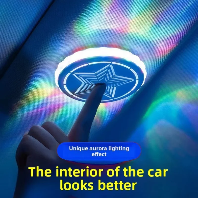 LED Car Ambient Light USB Rechargeable Magnetic Aurora Atmosphere Light Voice Control for Interior - White