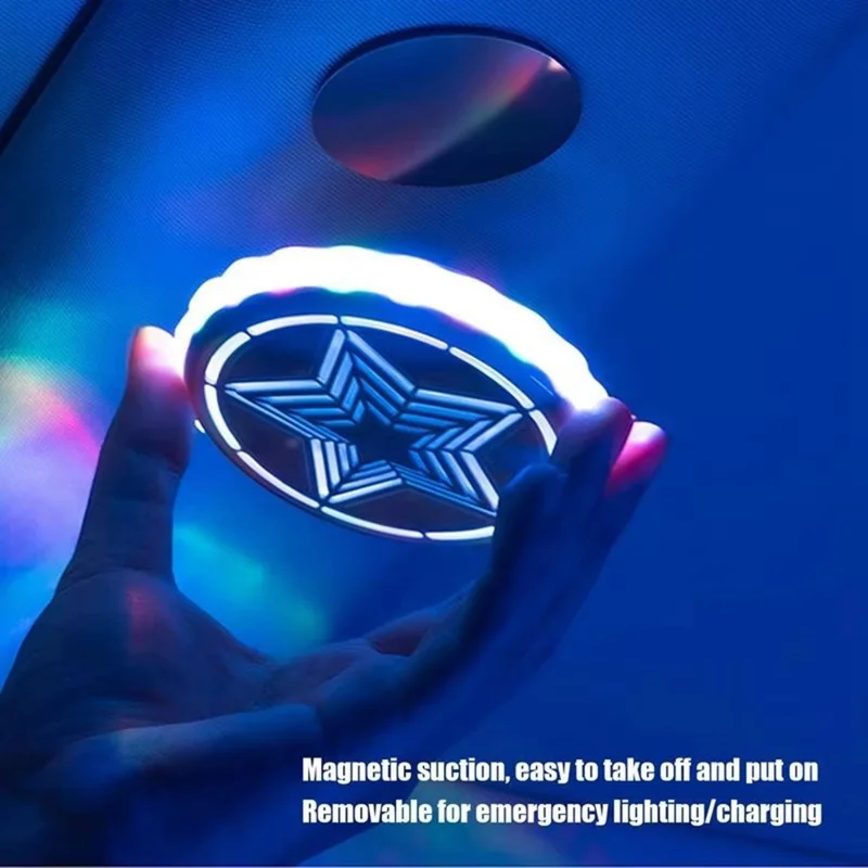 LED Car Ambient Light USB Rechargeable Magnetic Aurora Atmosphere Light Voice Control for Interior - White