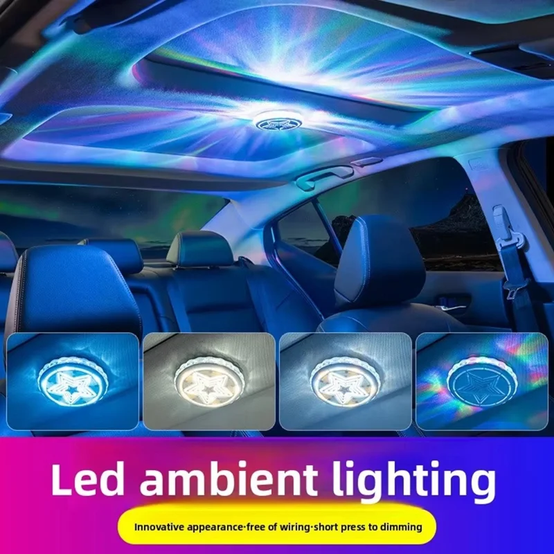 LED Car Ambient Light USB Rechargeable Magnetic Aurora Atmosphere Light Voice Control for Interior - White