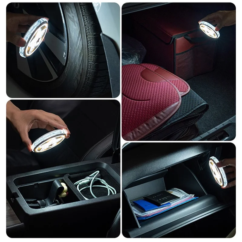 LED Car Ambient Light USB Rechargeable Magnetic Aurora Atmosphere Light Voice Control for Interior - White