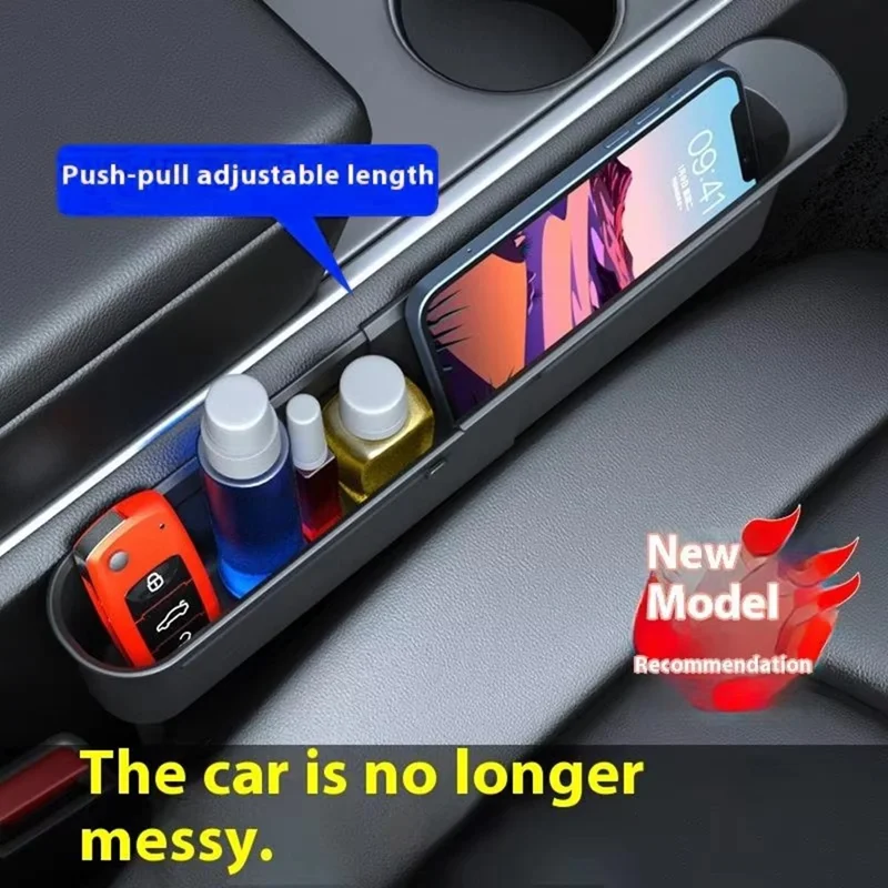 Organizer per Fessura del Sedile dell'Auto, Scatola da Stivaggio Telescopica con Sistema Push-Pull per Telefono e Chiavi, Riempitivo per Fessura della Consolle - Nero