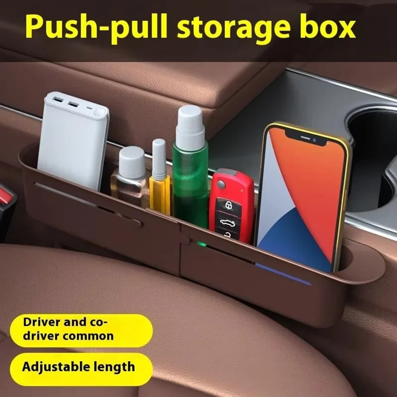 Organizer per Fessura del Sedile dell'Auto, Scatola da Stivaggio Telescopica con Sistema Push-Pull per Telefono e Chiavi, Riempitivo per Fessura della Consolle - Nero