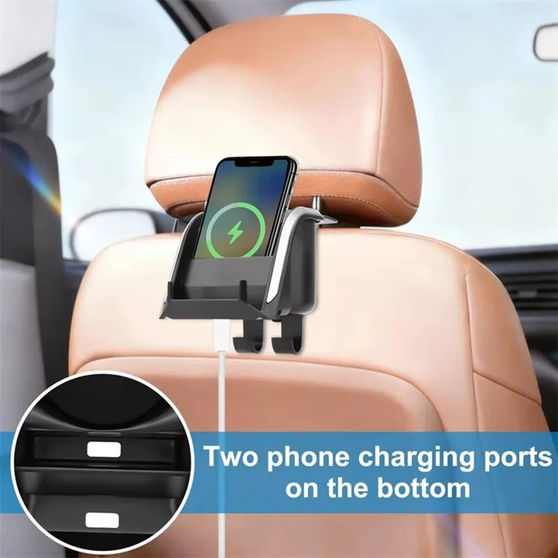 Car Seat Back Cup Holder Organizer with Hooks Multi-Function Headrest Caddy for Drinks Phone Storage - Black