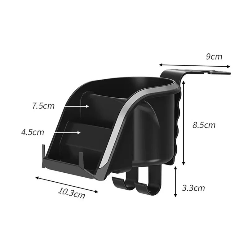 Car Seat Back Cup Holder Organizer with Hooks Multi-Function Headrest Caddy for Drinks Phone Storage - Black