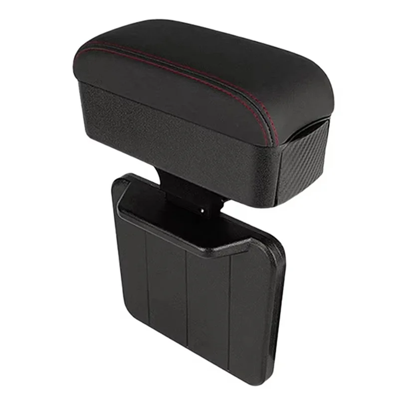 PU-Leder-Armlehnen-Box für Autos mit Teleskop-Getränkehalter - Schwarz / Rot