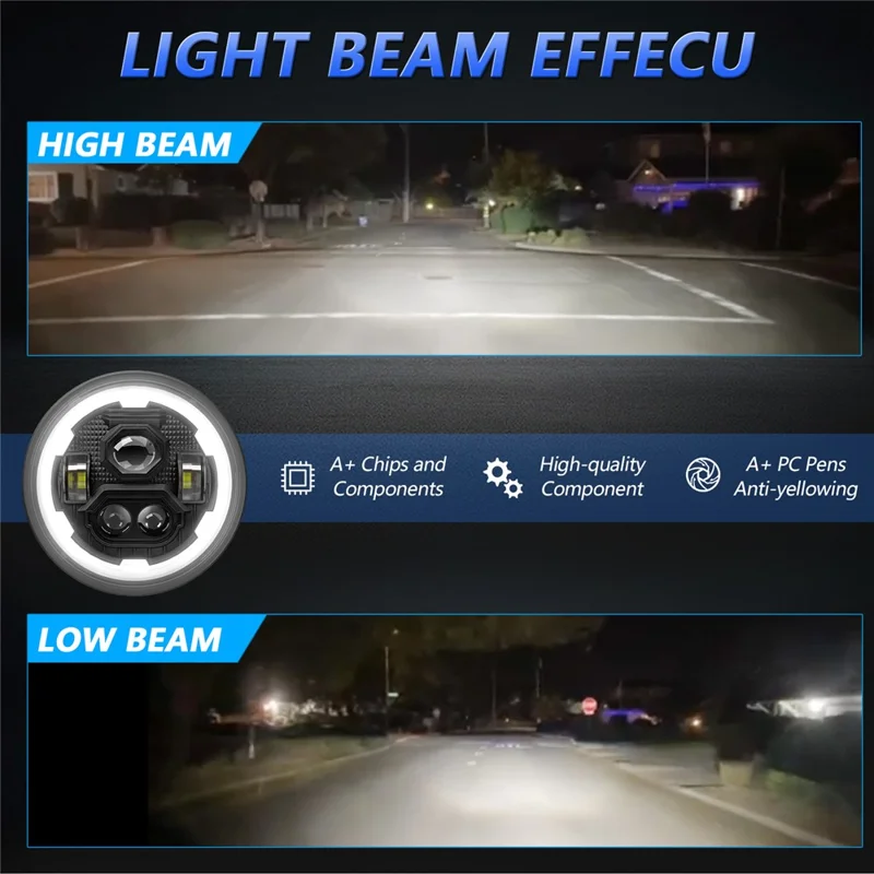 7 Zoll runde LED-Scheinwerfer mit 4 Modi und Angel Eyes, IP67 wasserdicht für Jeep Wrangler Motorrad