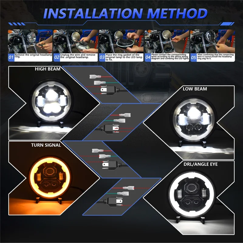 7 Zoll runde LED-Scheinwerfer mit 4 Modi und Angel Eyes, IP67 wasserdicht für Jeep Wrangler Motorrad