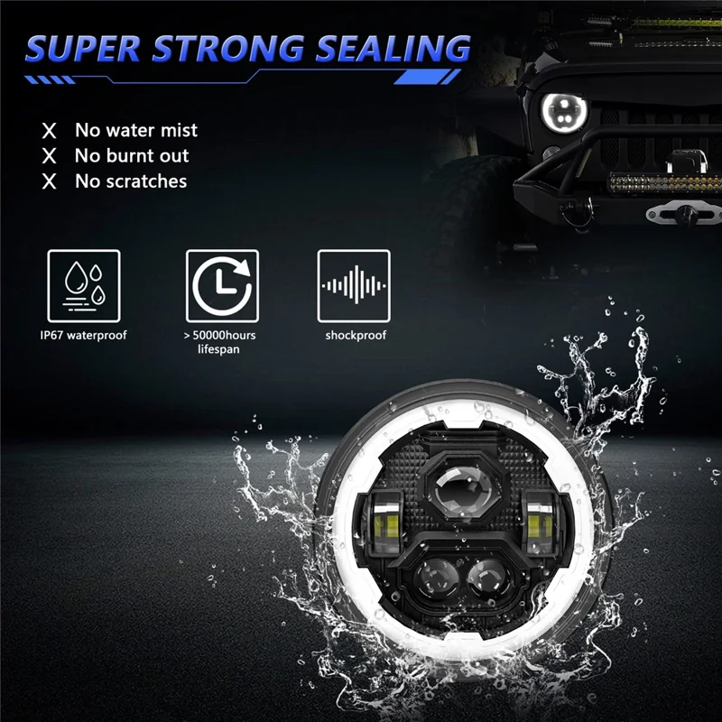 7 Zoll runde LED-Scheinwerfer mit 4 Modi und Angel Eyes, IP67 wasserdicht für Jeep Wrangler Motorrad