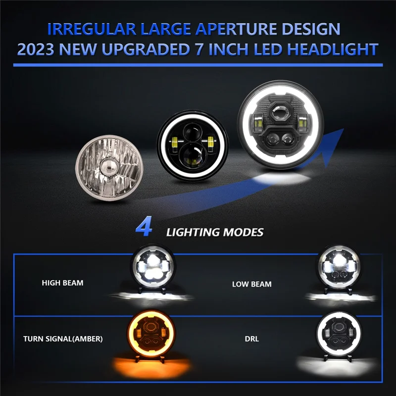 7 Zoll runde LED-Scheinwerfer mit 4 Modi und Angel Eyes, IP67 wasserdicht für Jeep Wrangler Motorrad