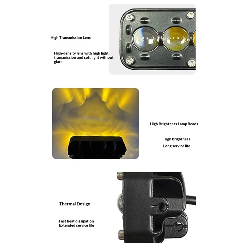 6-LED Car Work Light 26W 5200LM Yellow and White Light Auxiliary Driving Lamp for Motorcycle Truck ATV
