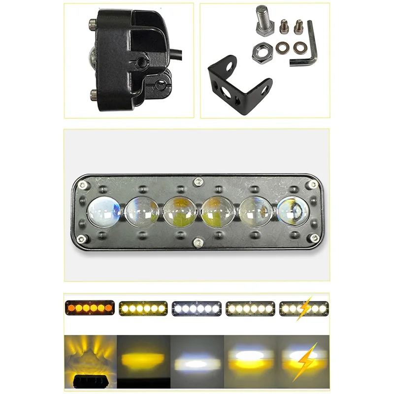 6-LED Car Work Light 26W 5200LM Yellow and White Light Auxiliary Driving Lamp for Motorcycle Truck ATV