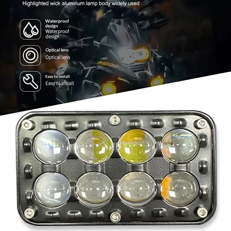 8-LED Car Work Light 26W 5200LM Yellow and White Light Auxiliary Driving Lamp for Motorcycle Truck ATV
