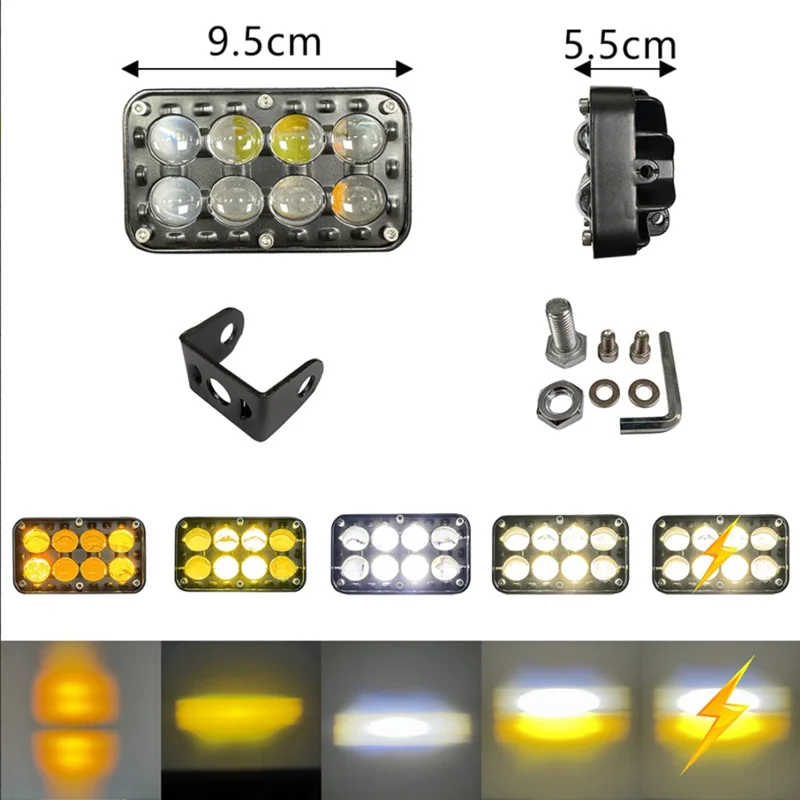 8-LED Car Work Light 26W 5200LM Yellow and White Light Auxiliary Driving Lamp for Motorcycle Truck ATV
