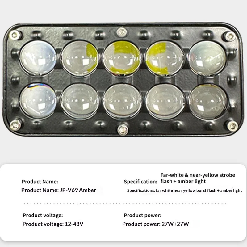 10-LED Car Work Light 27W 5200LM Yellow and White Light Auxiliary Driving Lamp for Motorcycle Truck ATV