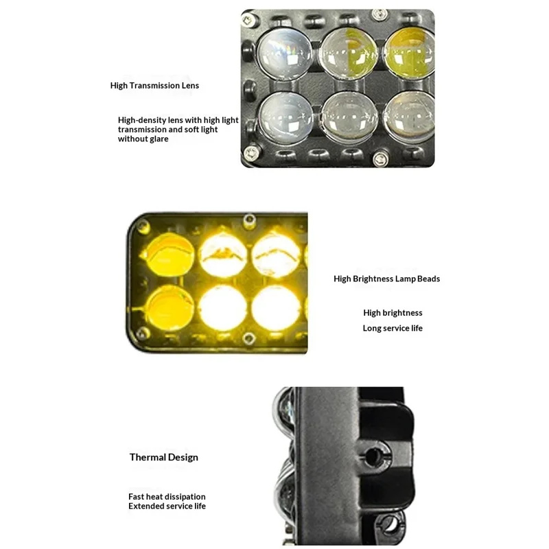 10-LED Car Work Light 27W 5200LM Yellow and White Light Auxiliary Driving Lamp for Motorcycle Truck ATV