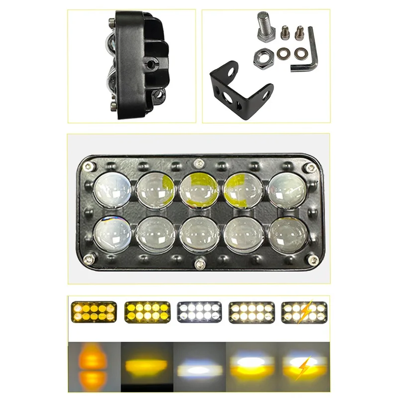 10-LED Car Work Light 27W 5200LM Yellow and White Light Auxiliary Driving Lamp for Motorcycle Truck ATV